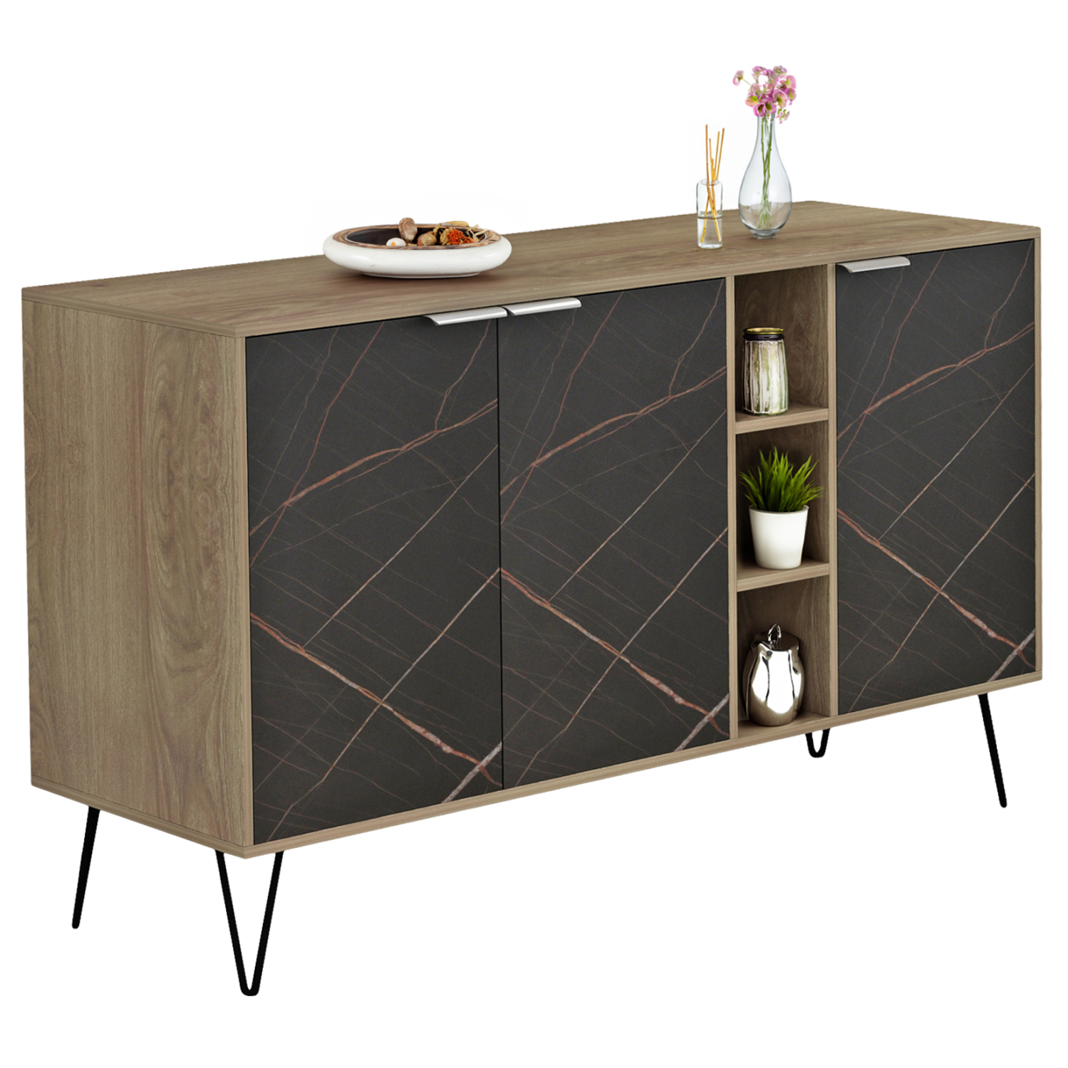 mpoyfes-fb9887412-melamini-se-sonama-may ΜΠΟΥΦΕΣ CABRON HM8874.12 ΜΕΛΑΜΙΝΗ ΣΕ SONAMA-ΜΑΥΡΟ ΜΑΡΜΑΡΟ-ΜΑΥΡΑ ΜΕΤΑΛ.ΠΟΔΙΑ 142X40X83Υεκ - Image 1