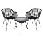 ΣΕΤ ΤΡΑΠΕΖΑΡΙΑΣ 3ΤΜΧ HM11871 ΜΕΤΑΛΛΟ & RATTAN ΣΕ ΜΑΥΡΟ ΧΡΩΜΑ