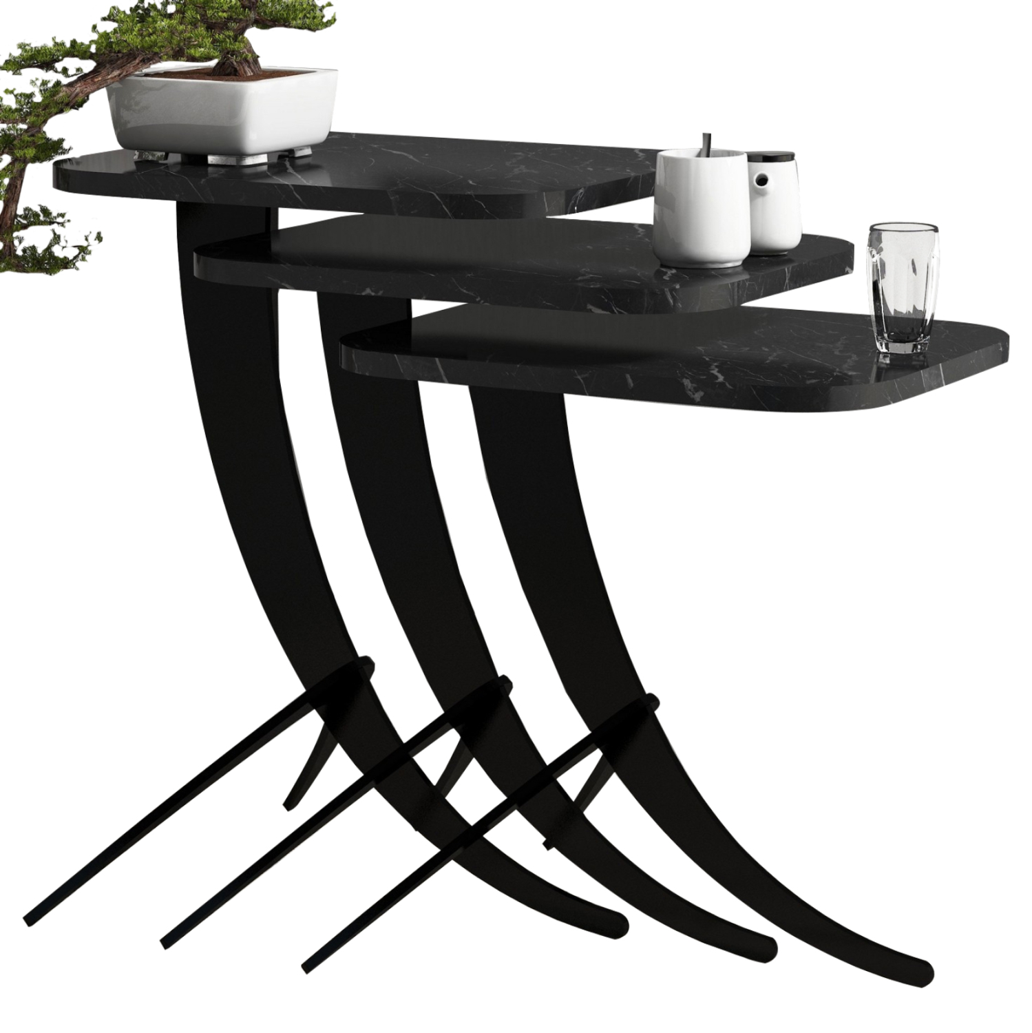 trapezi-zigkon-fb9950802-3tmch-melamini- ΤΡΑΠΕΖΙ ΖΙΓΚΟΝ HM9508.02 3ΤΜΧ ΜΕΛΑΜΙΝΗ ΜΑΥΡΟ ΜΑΡΜΑΡΟ-ΜΑΥΡΑ ΜΕΤΑΛ. ΠΟΔΙΑ 35x45x60Yεκ. - Image 1