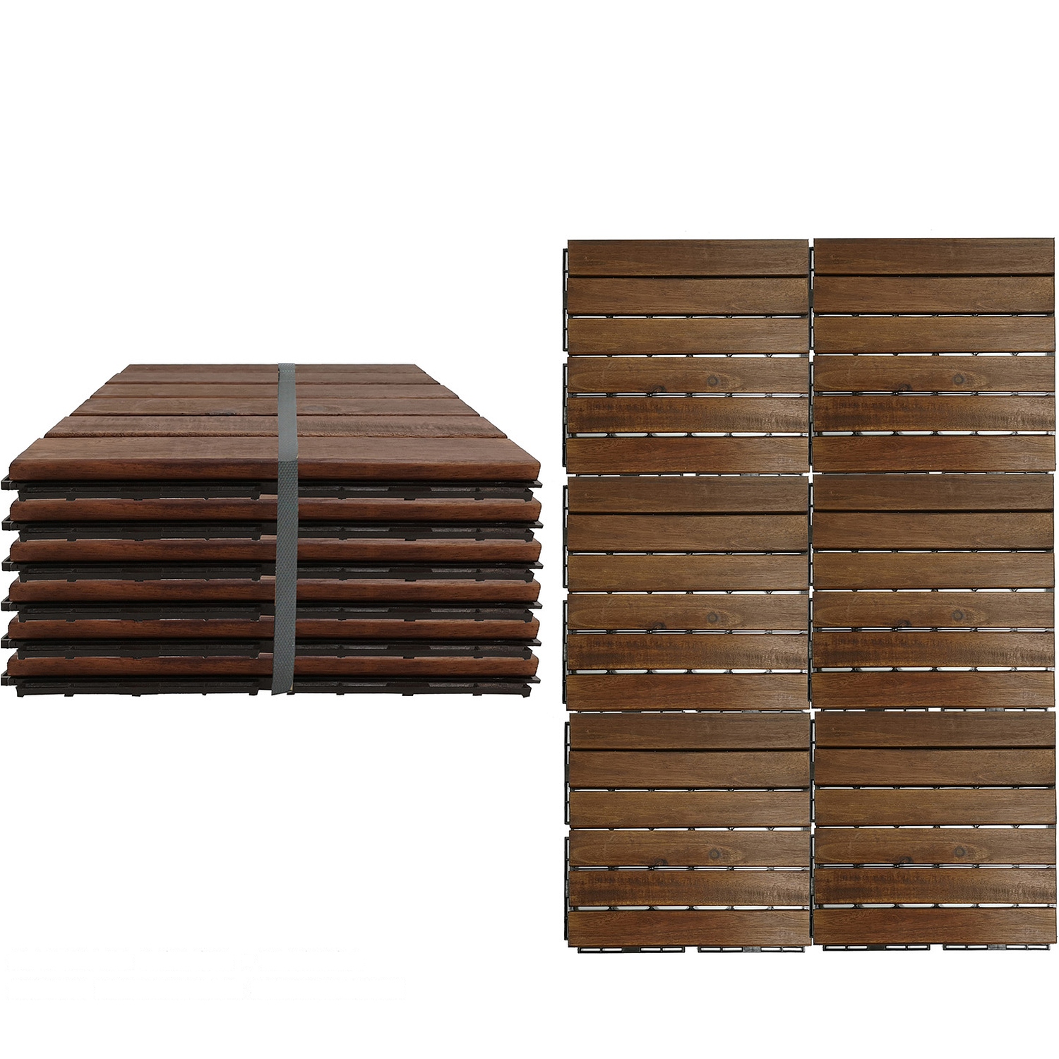 Σετ 6 Πλακίδια Καφέ Ακακία/Πλαστικό 30x30x1.9cm