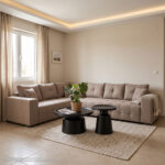 ΓΩΝΙΑΚΟΣ ΚΑΝΑΠΕΣ-ΚΡΕΒΑΤΙ ΜΕ ΑΠΟΘ.ΧΩΡΟ TRENDSTON HM3302.03R ΜΠΕΖ ΥΦΑΣΜΑ 298x177x95Υεκ - Image 2