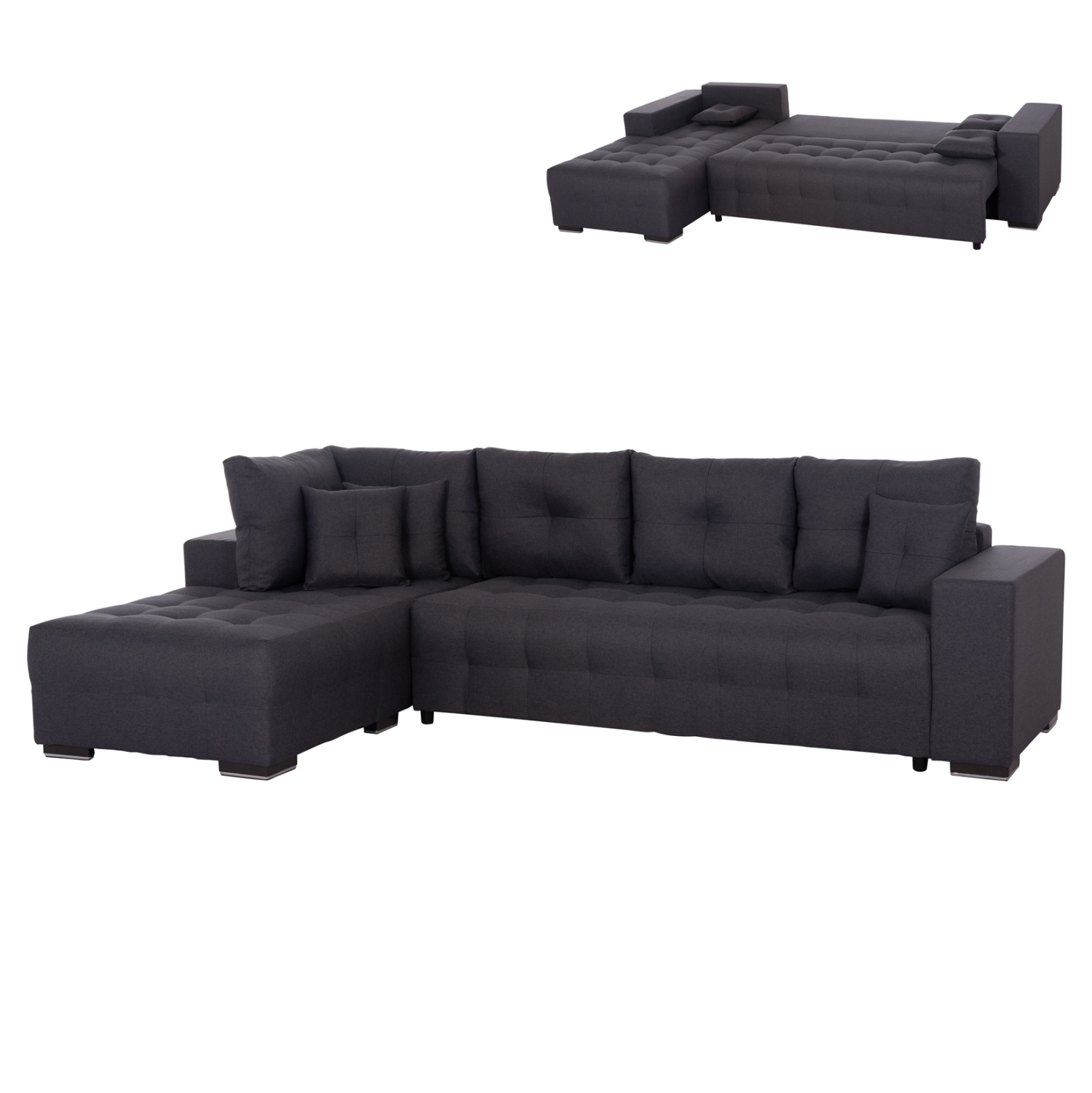 ΓΩΝΙΑΚΟΣ ΚΑΝΑΠΕΣ-ΚΡΕΒΑΤΙ ΜΕ ΑΠΟΘ.ΧΩΡΟ TRENDSTON HM3302.01L ΓΚΡΙ ΥΦΑΣΜΑ 298x177x95Υεκ