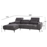 ΚΑΝΑΠΕΣ ΑΡΙΣΤΕΡΗ ΓΩΝΙΑ DIVYA HM3267.12L ΓΚΡΙ ΥΦΑΣΜΑ 260x100-174x104Υεκ. - Image 3