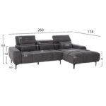 ΚΑΝΑΠΕΣ ΔΕΞΙΑ ΓΩΝΙΑ DIVYA HM3267.12R ΓΚΡΙ ΥΦΑΣΜΑ 260x100-174x104Υεκ. - Image 3