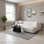ΚΑΝΑΠΕΣ ΓΩΝΙΑ (ΔΕΞΙΑ) LYKKE HM3326.02R ΕΚΡΟΥ ΥΦΑΣΜΑ 280x89-165(η γωνία)x70Υεκ - Image 2